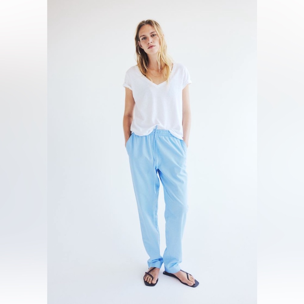 H&M Baby Blue Linen & Cotton Blend Joggers